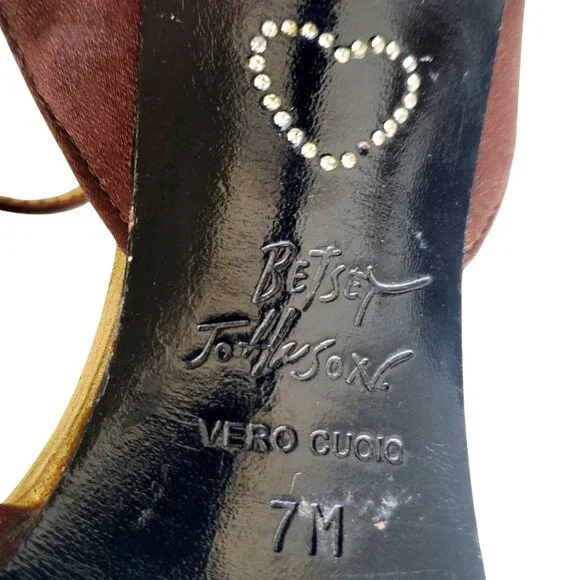 Betsey Johnson Cristie Platform Heels 7 Strappy Rhinestone Brown Gold Open Toe - Picture 3 of 13